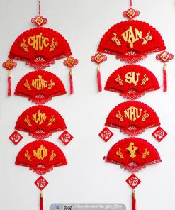 Bộ Liễng Quạt Nhung Đỏ Trang Trí Tết