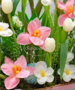 Lẵng Hoa Tulip Hồng Pastel 9 lang hoa tulip hong pastel 2