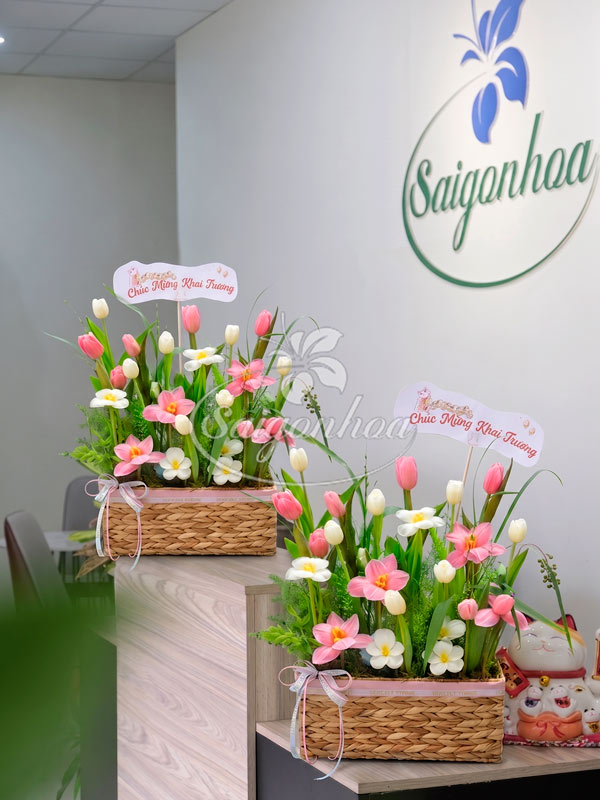 Lẵng Hoa Tulip Hồng Pastel 2 Lẵng Hoa Tulip Hồng Pastel - Ảnh 2